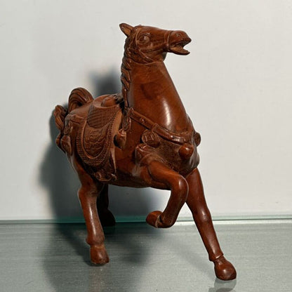 Chinese Vintage Boxwood Carving Horse Statue Collections Sculpture Nice Art Work