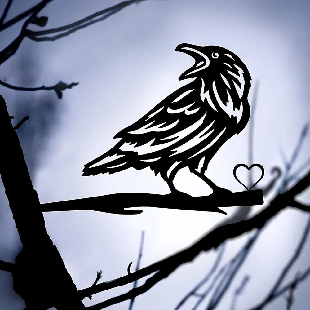 Iron Silhouette Crow Trunk Stake Fence Ornament Iron Crafts Wall Art Decoration