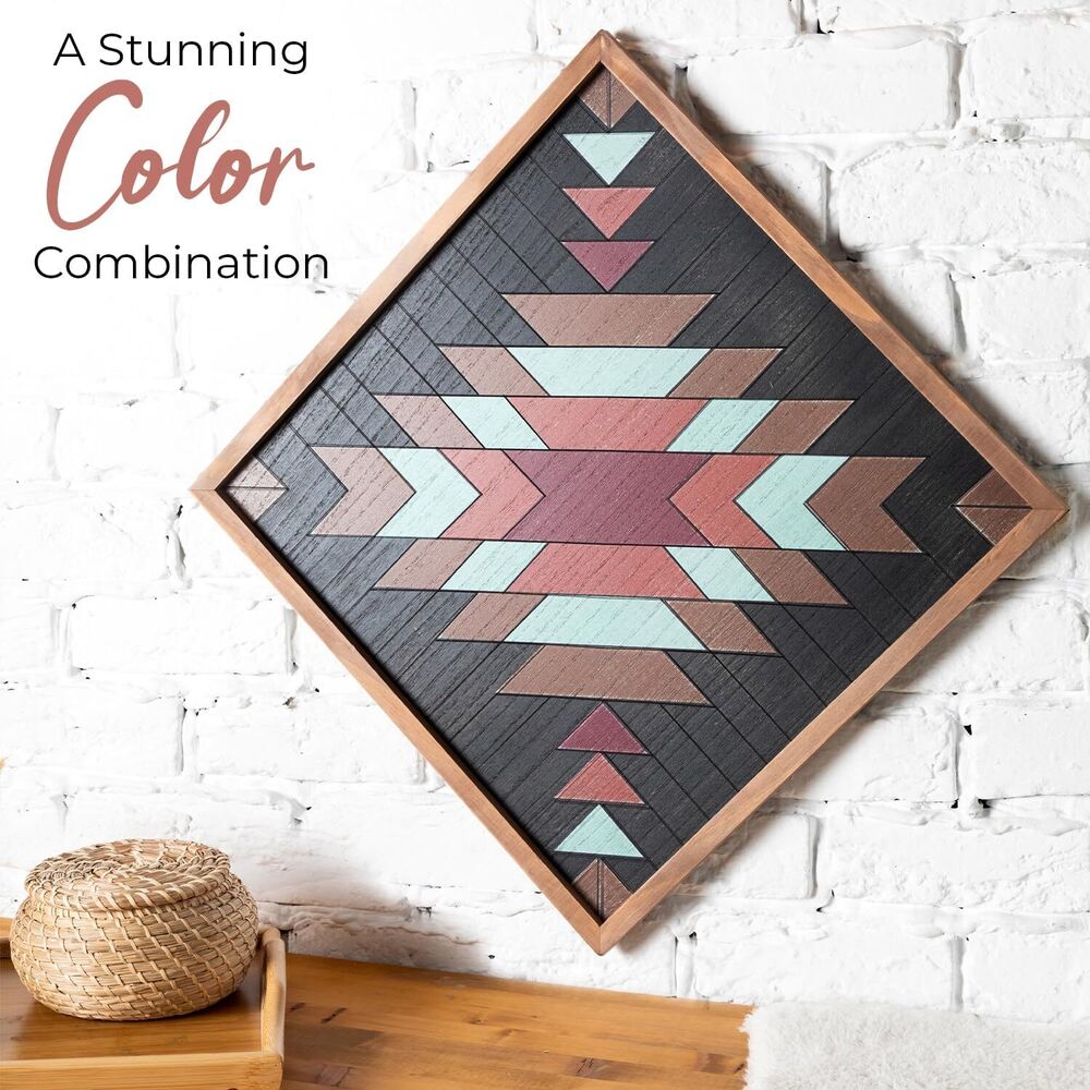 Wooden Wall Art Set Rustic Square Aztec Boho Sign Hanging Home Decor Design