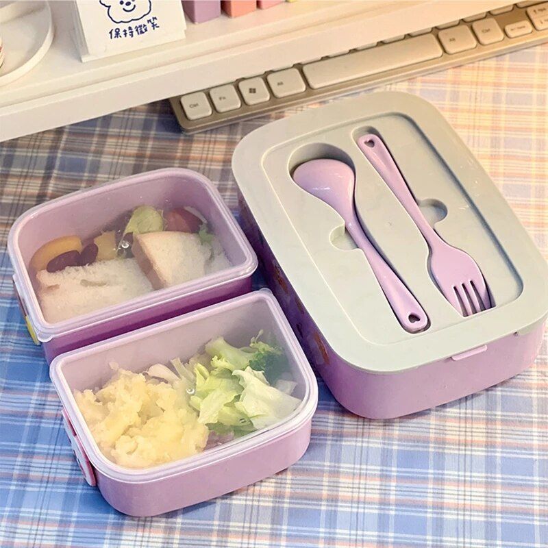 Lunch Box Kid Girls School Plastic Picnic Bento Microwave Food Container 19x13cm