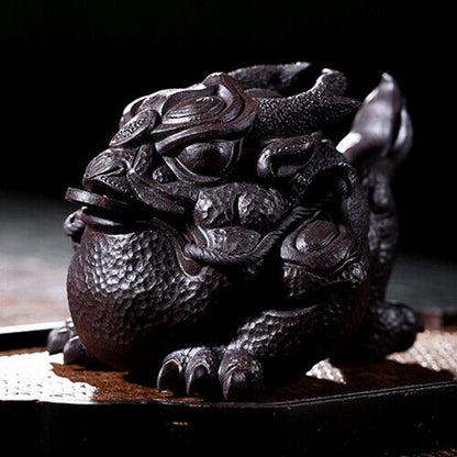 Full Handmade Artware Yixing Zisha Black Clay Tea Pet Marked Wealth Bring Mascot