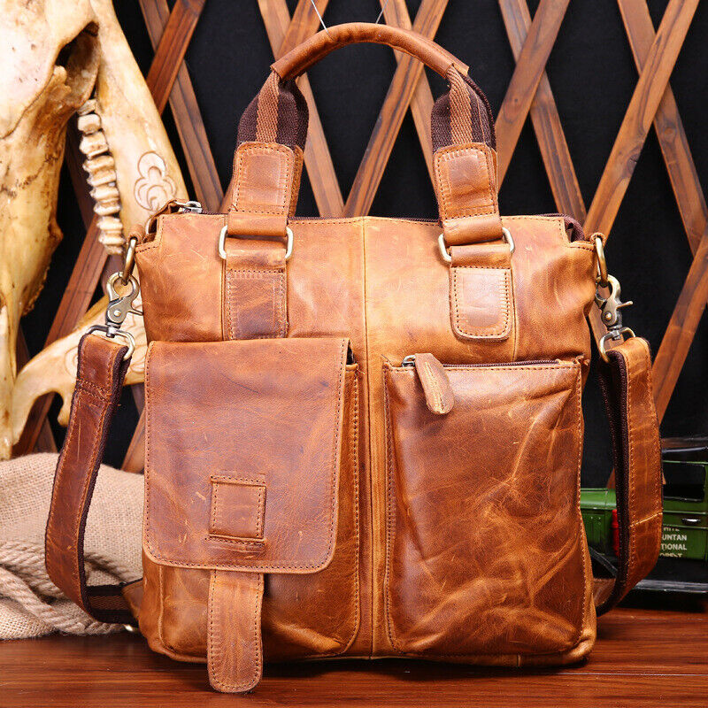 Top Cow Leather Men's Bag, Crazy Horse Leather Business Handbags Crossbody Bags