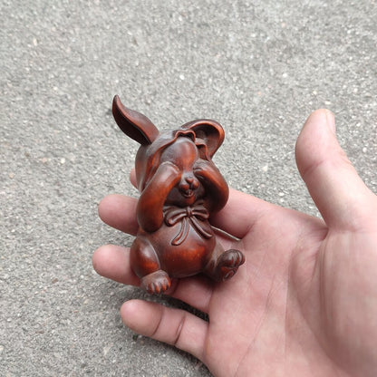 Vintage Wooden Christmas Ornaments Hare Rabbit Figurines Carved Animals Lovely