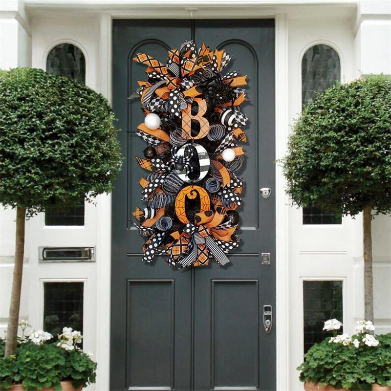 2023 Halloween Decoration Wreath Pumpkin Boo Front Door Halloween Party Hanging