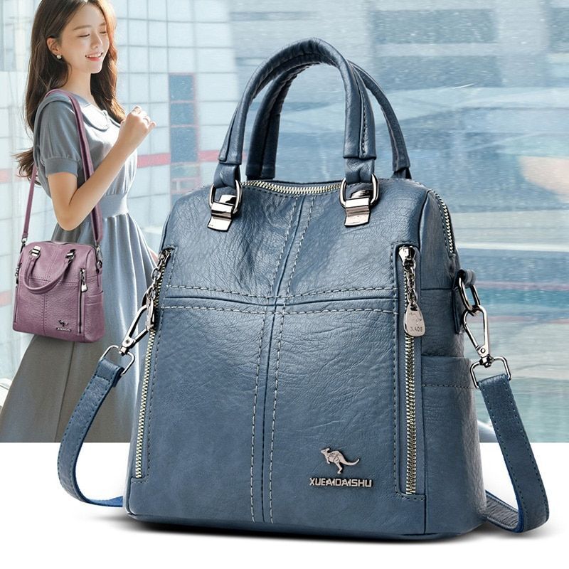 High Quality Leather Backpack Shoulder Bags Multifunction Travel School Bag 1 PC