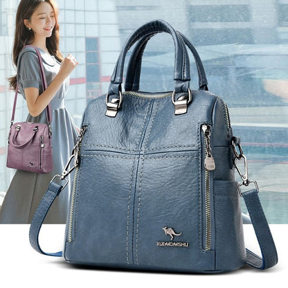 High Quality Leather Backpack Shoulder Bags Multifunction Travel School Bag 1 PC