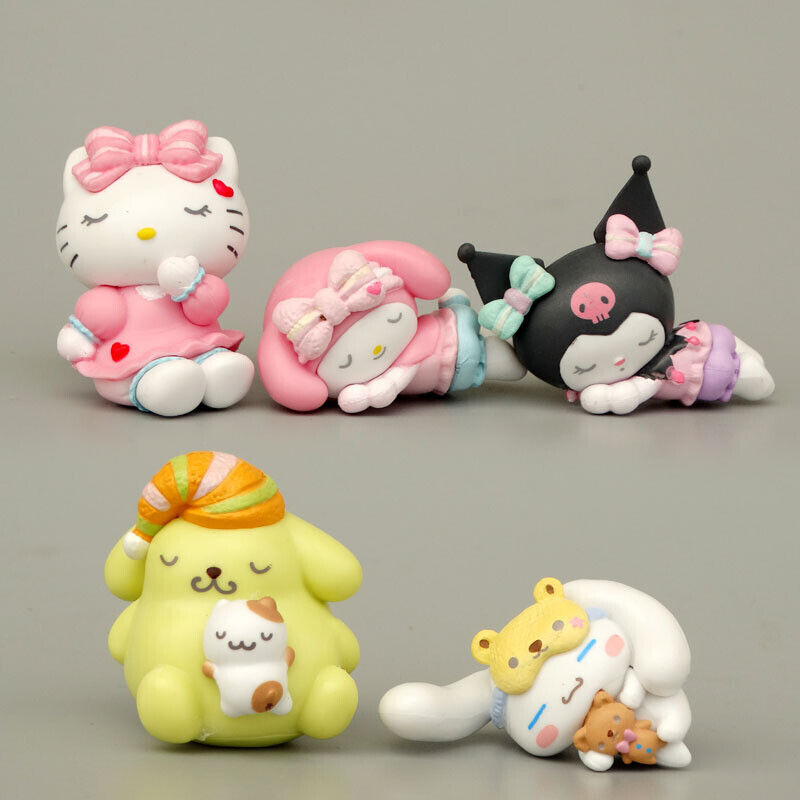 5pcs Kuromi My Melody Cinnamoroll Sleeping Figures Hello Kitty Pochacco Doll Toy