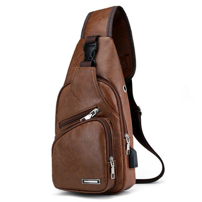 New Men's Leather Sling Pack Chest Shoulder Crossbody Bag Backpack Biker Satchel