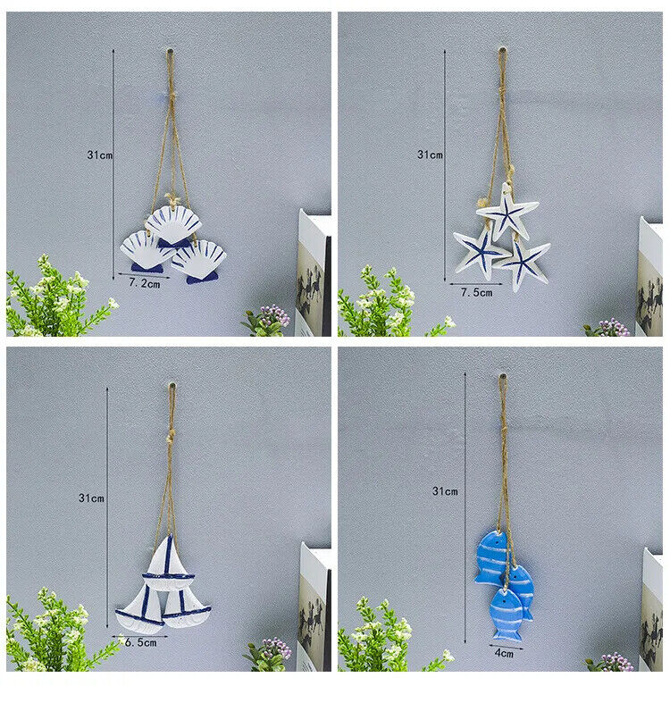 Hanging Decor Wooden Mediterranean Starfish Scallop Fish Pendants Home Ornaments