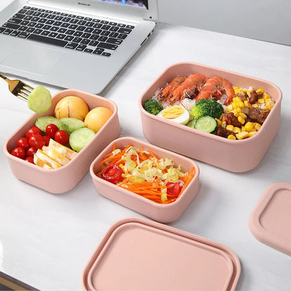 Food Storage Container Silicone Reusable Airtight Lidded Lunch Bento Snack Boxes