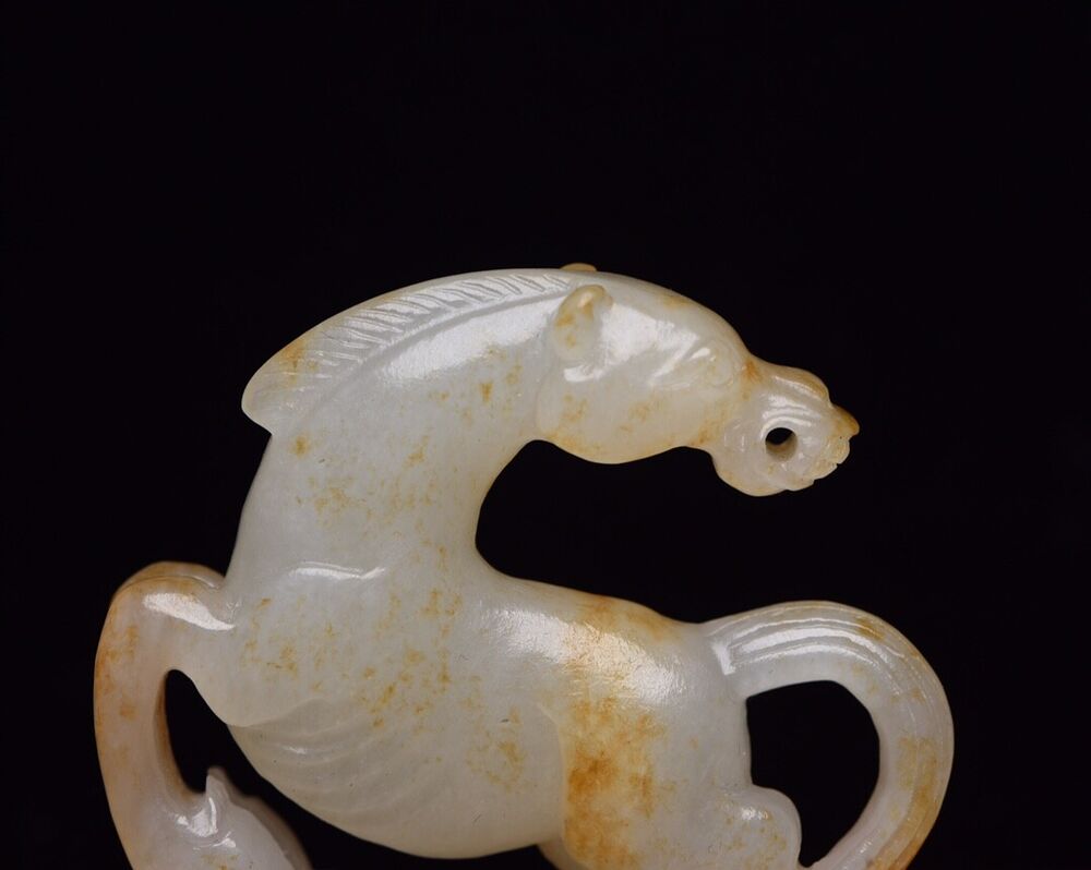 Chinese Natural Hetian Jade Carved Exquisite Horse Statue Collection Figurines