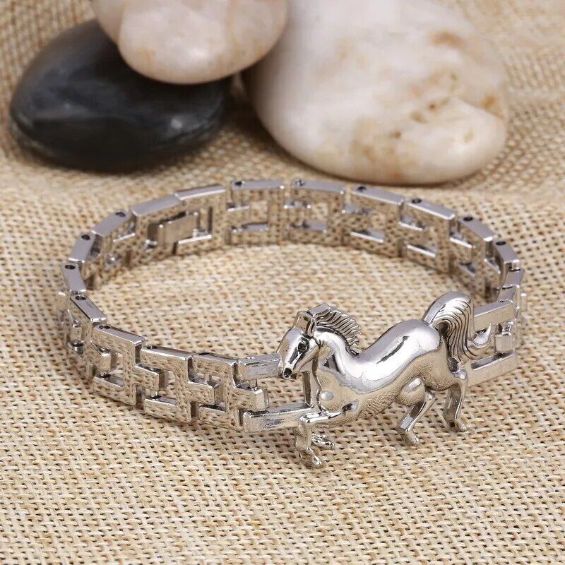 Silver Bracelets Horse Shape Stainless Steel Metal Bracelet Men Charms Bracelet
