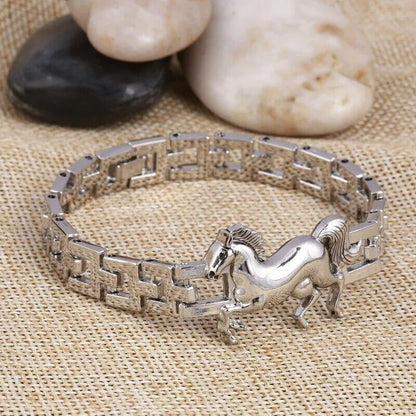 Silver Bracelets Horse Shape Stainless Steel Metal Bracelet Men Charms Bracelet