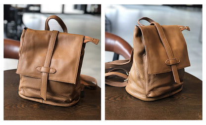 Women's Real Leather Small Backpack Rucksack Daypack Travel Bag Vintage w/Flap