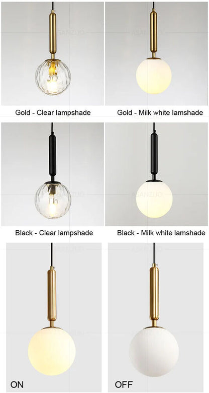 Pendant Lights Modern LED Glass Ball Gold Black Indoor Kitchen Dining Lamp Decor