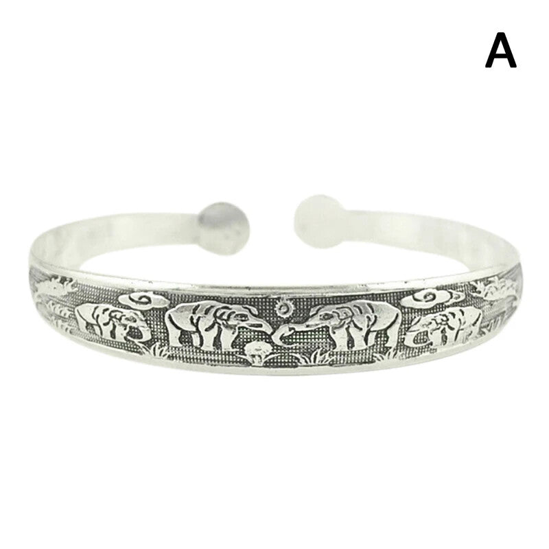 1-Pack Vintage Elephant Flower Collection Bracelets Charming Elegant Round -