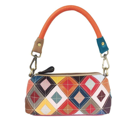 100% Genuine Leather Colorful Patchwork Underarm bag, Women's Shoulder Bag