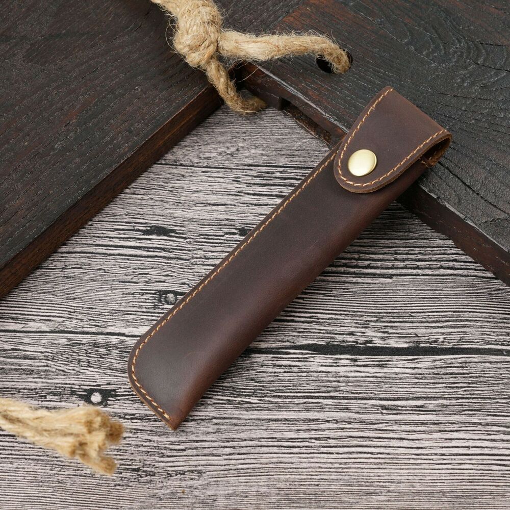 Handmade Cowhide Leather Vintage Pen Case Bag Students Stationery Storage Bag