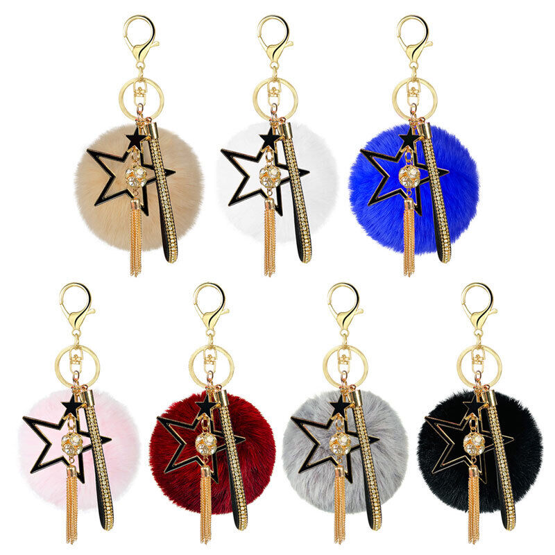 Pompom Star Key Chain Fluffy Faux Fur Ball Keyring Bag Pendant Fluffy Keyring