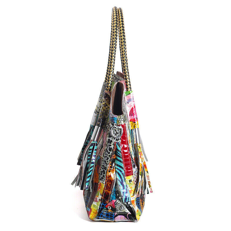 Genuine Leather Women's Elegant Handbag Snake Colorful Satchel Tote Shoulder Bag