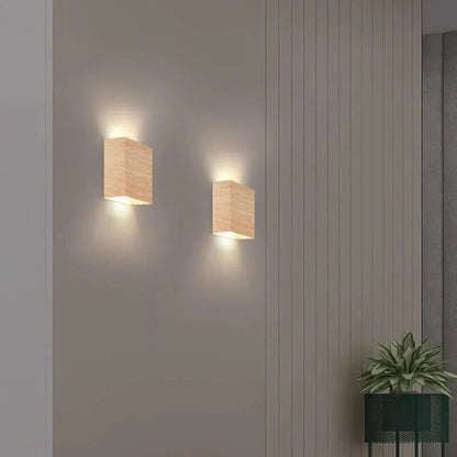 LED Wall Lamp Modern Minimalist Walnut Square Sconces Bedroom Living Rooms Light
