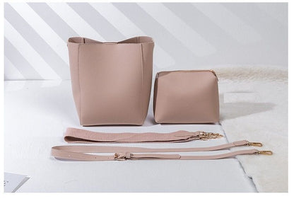 Bucket Shoulder Bag Women Handbags Synthetic Leather Messenger Bags Wide Strap