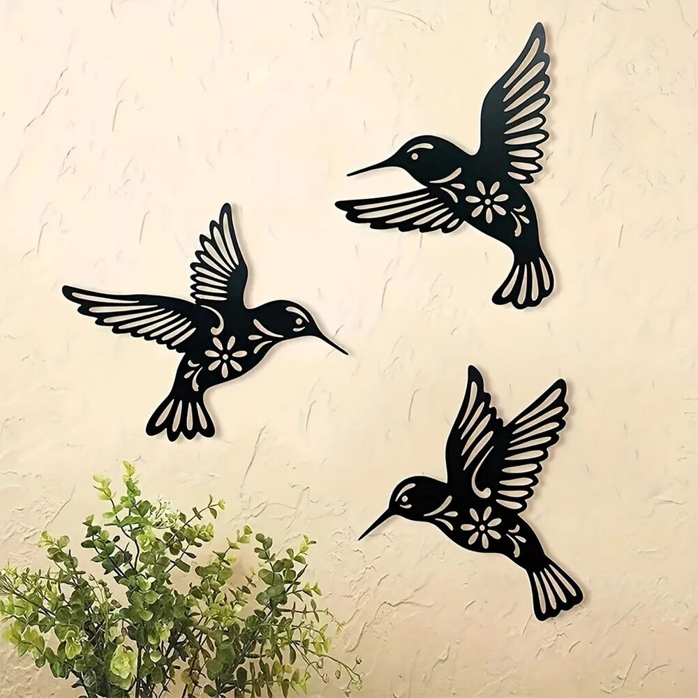 1pc Metal Hummingbird Wall Art Decor, Hollow Out Iron Bird Sculpture Waterproof