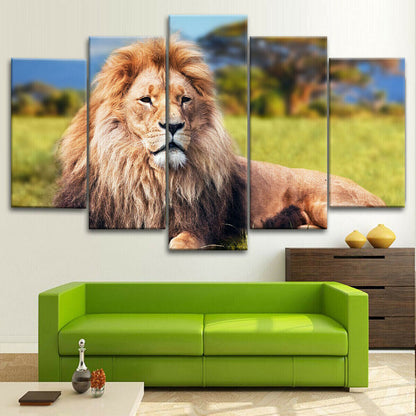 Wild Lion Nature 5 Panel Canvas Print Wall Art Poster Home Decoration