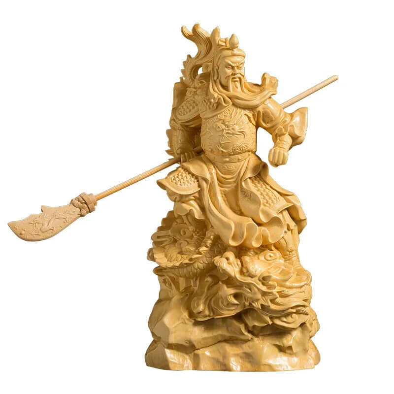 16CM Guan Yu Statue Buddha Statue Solid Wood Feng Shui Boxwood Carving Home