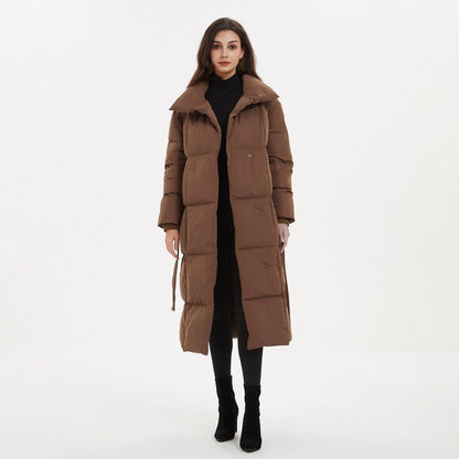 Thick Parkas Women Covered Button Coats Women Belt Long Cotton Jackets Ladies