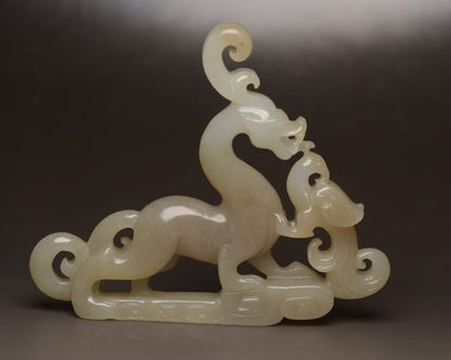 Collection China Natural Hetian Jade Carving Dragon Phoenix Statue Nice Art Work