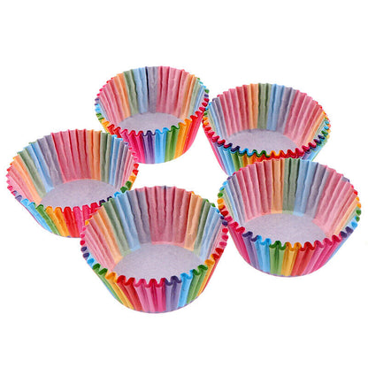 100 Pcs Rainbow Color Cupcake Liner Baking Cupcake Paper Cake Bag Tray Pan M-ca