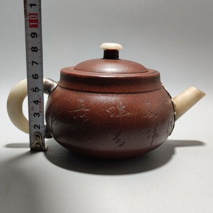 Vintage Chinese Yixing Purple Clay Teapot Zisha Ceramic Flower Bird Tea Set Art