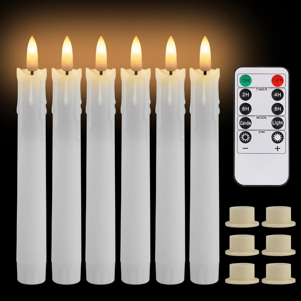 6/12/24PCs Flameless Flickering Taper Candles with Remote Battery Operated