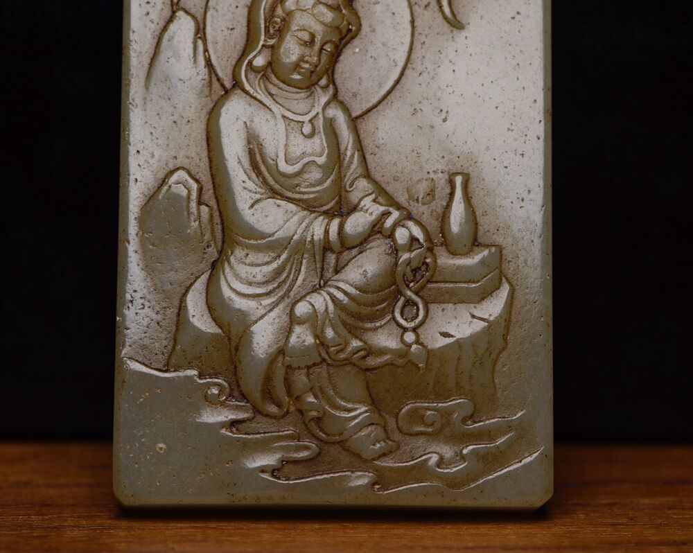 Chinese Natural Hetian Jade Carving Guanyin Statue Jade Pendant Jewelry Amulets