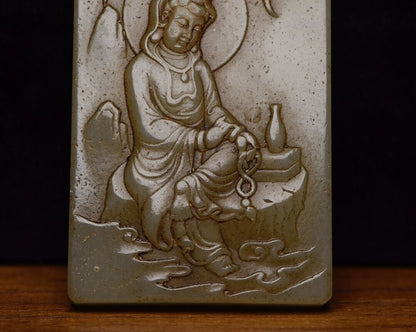 Chinese Natural Hetian Jade Carving Guanyin Statue Jade Pendant Jewelry Amulets