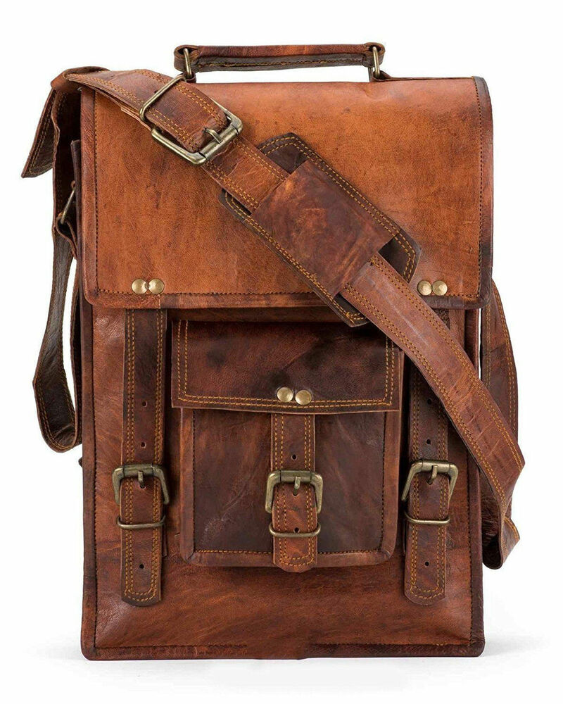 New 18" Brown Vintage Leather Men's Laptop Bag LARGE Satchel Messenger Briefcase