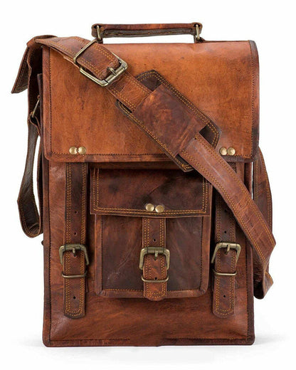 New 18" Brown Vintage Leather Men's Laptop Bag LARGE Satchel Messenger Briefcase