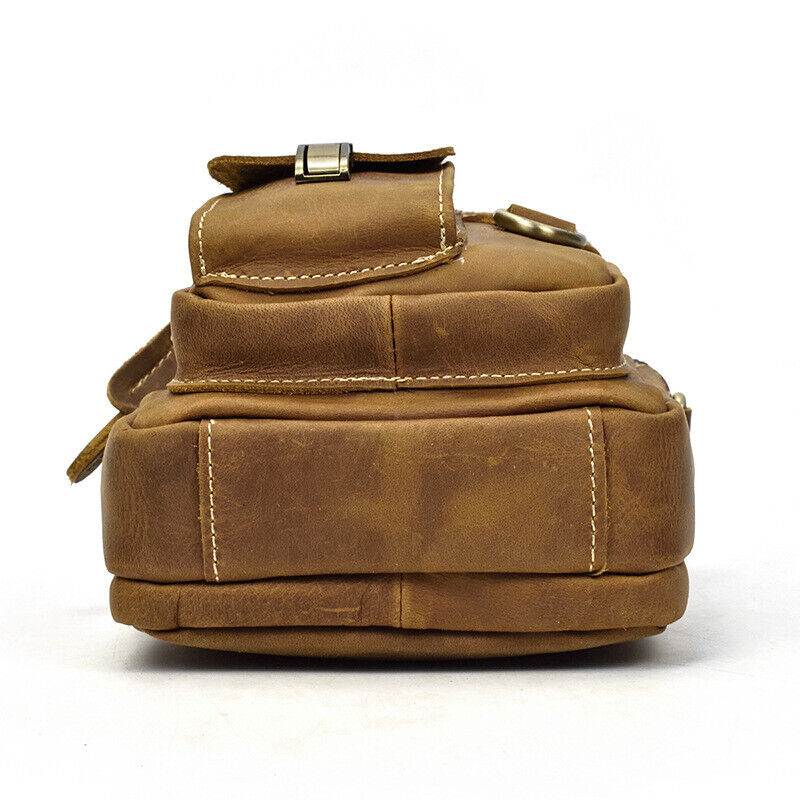 Men Crazy Horse Leather 8" Sling Shoulder Bag Multifunctional handbag Waist Pack