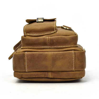 Men Crazy Horse Leather 8" Sling Shoulder Bag Multifunctional handbag Waist Pack