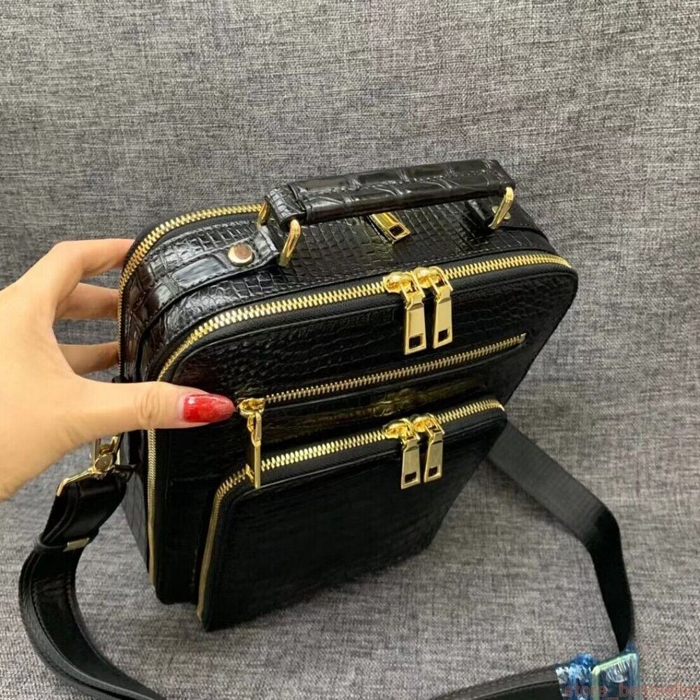 Real Crocodile Belly Skin Men's Shoulder Messenger Crossbody Bag Handbag