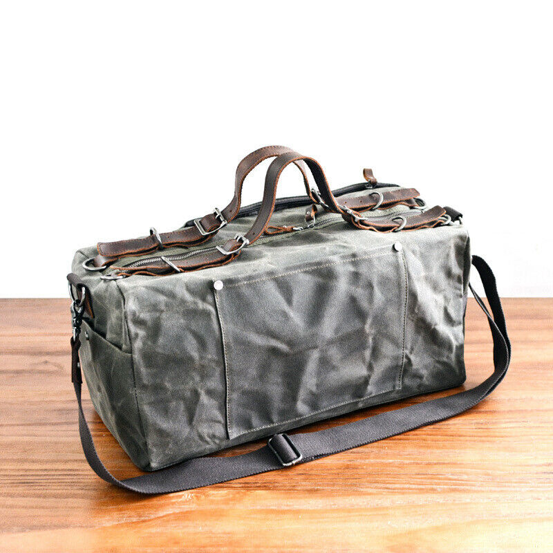 Vintage Water Resistant Wax Canvas Duffel Travel Overnight Weekend Gym Carry Bag