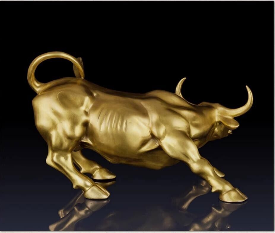 43cm,Bull gold Brass Cow Statue Wall Street Cattle Copper China Fengshui OX 15lb