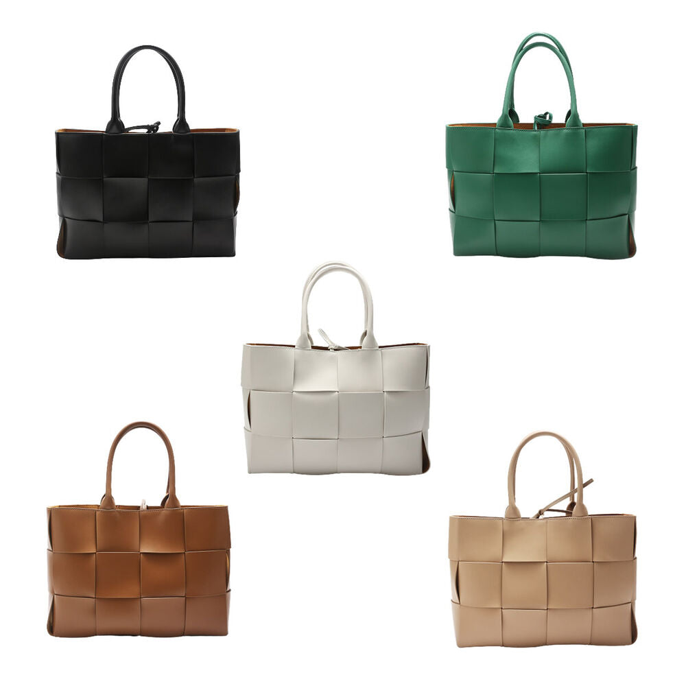 Woven Real Leather Tote Shopper Purse Handbag Work Bag Briefcase Fashion Medium