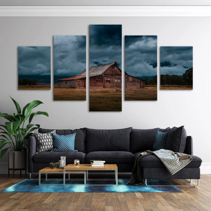 Wooden barn Natural landscape 5 Piece Canvas Print Wall Art Home Decor Cuadros