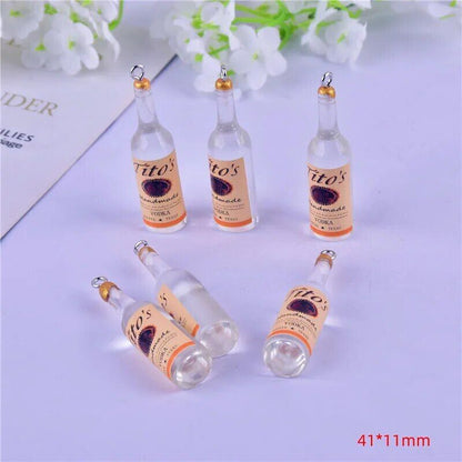 10Pcs Keychain 3D Earring Alcohol Bottle Resin Charm Pendant DIY Fashion Jewelry