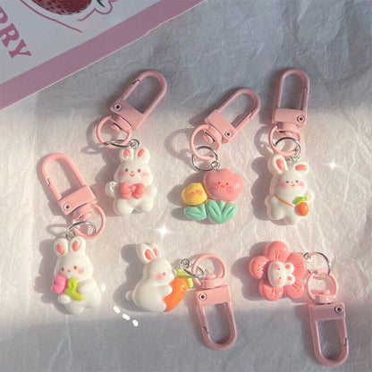 Rabbit Cute Keychain Bunny Carrots Car Bag Pendant Women Girls Tulip Keyring
