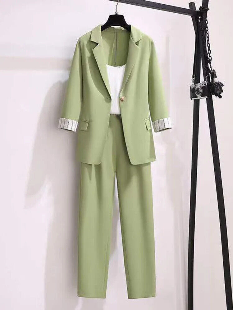 Women's Suit Female Blazer Leisure Pants Suit Jacket 3 Piece Jacket Pants Set