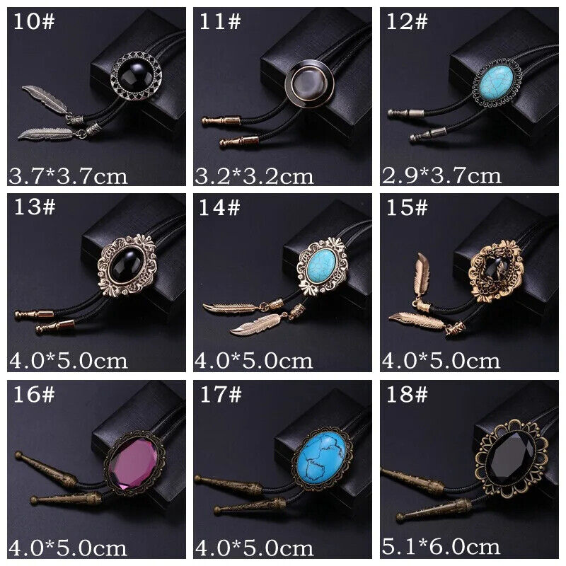 Men Bolo Tie Polyester Semi Precious Stone Pendant Suit Shirt Collar Accessories