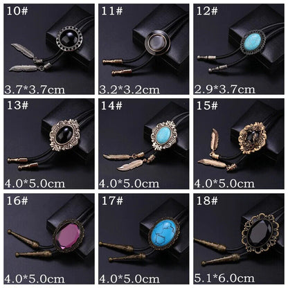 Men Bolo Tie Polyester Semi Precious Stone Pendant Suit Shirt Collar Accessories